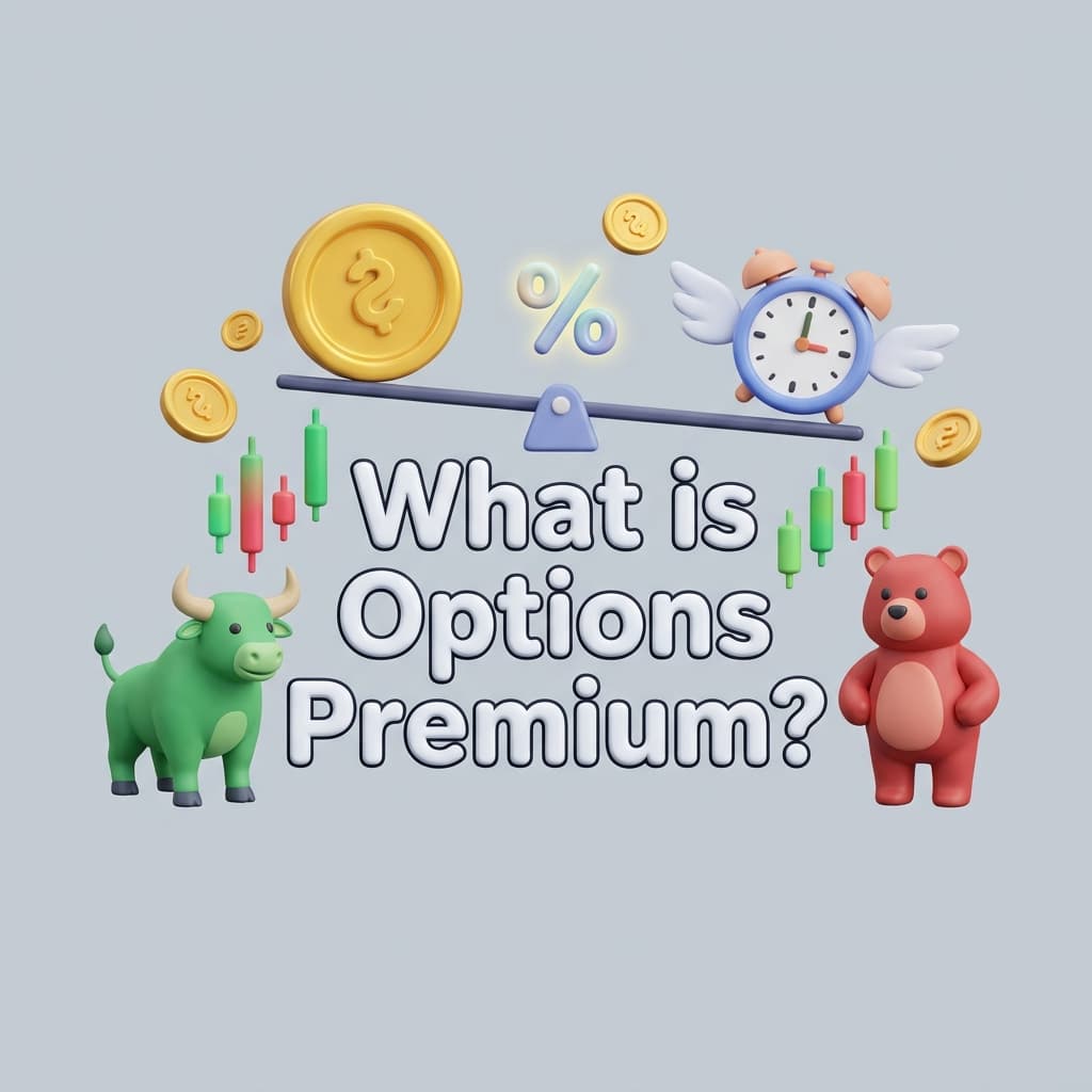 A 3D claymation illustration comparing Intrinsic and Extrinsic value of Options Premium on a scale